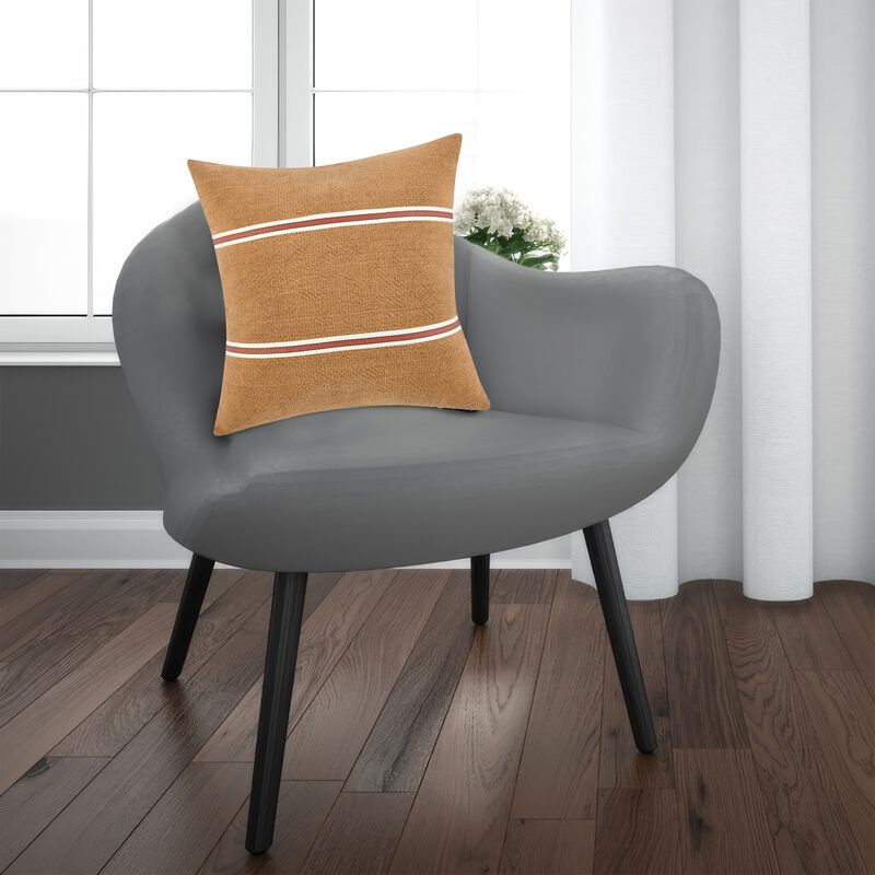 Square Accent Throw Pillow, 22 Inch Cotton and Linen, Chestnut Brown - Benzara