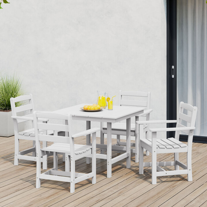 WestinTrends 5-Piece HDPE Outdoor Square Patio Dining Table Set with Armchairs