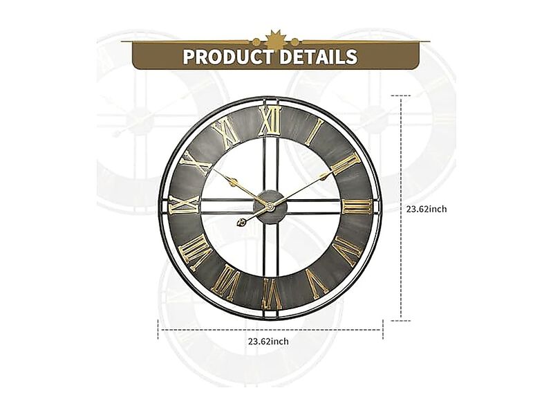 Large Wall Clock 20 Inch Metal Clocks Quartz Movement Roman Numerals Living Room image number 3