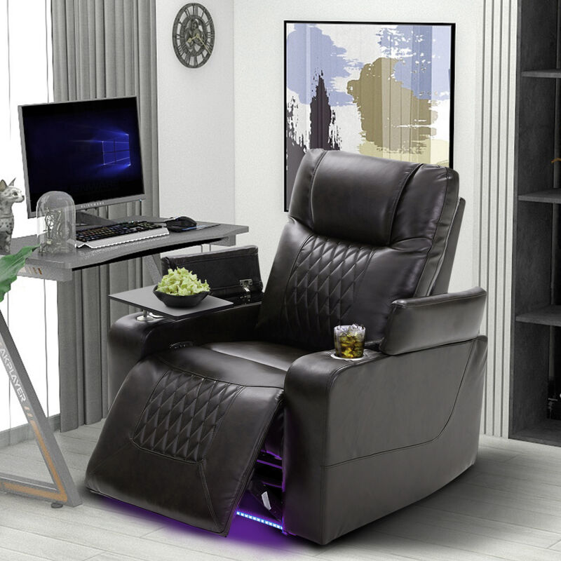 Power Motion Recliner with USB Charging Port and Hidden Arm Storage 2 Convenient Cup Holders Design and 360 Swivel Tray Table