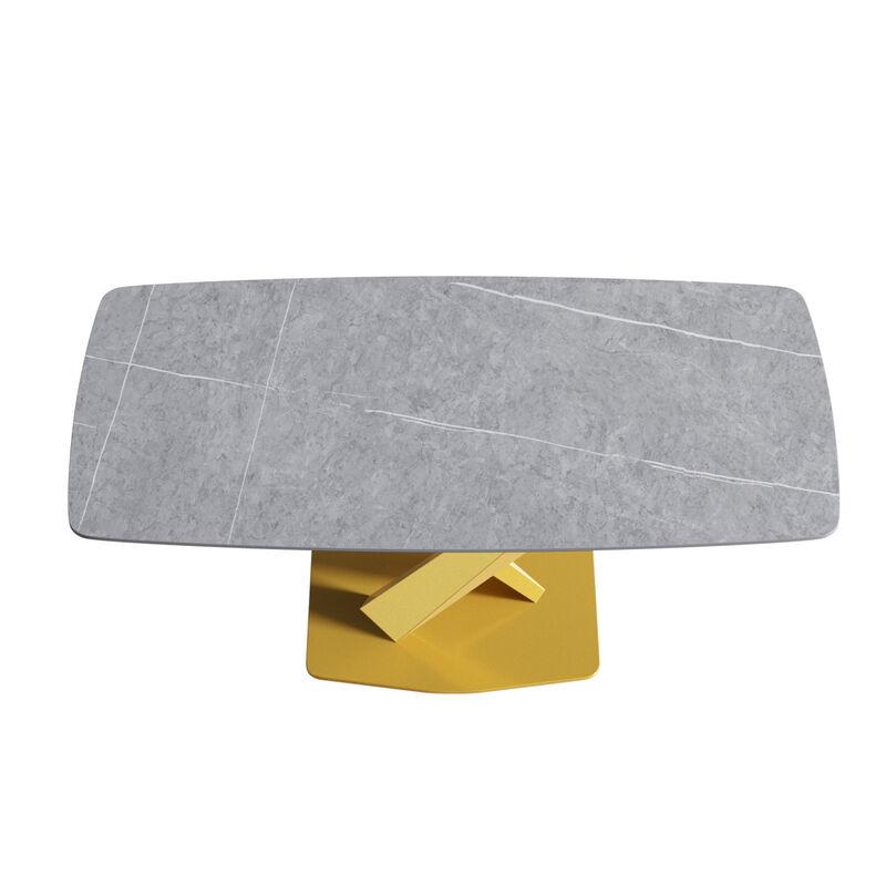 70.87" Modern artificial stone gray curved golden metal leg dining table-can accommodate 6-8 people image number 5