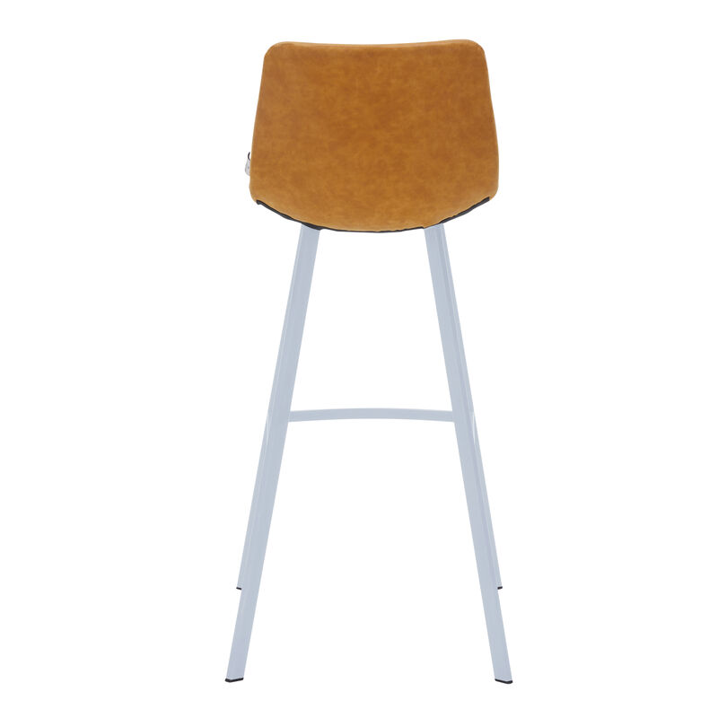 LeisureMod Elland 41" Upholstered Leather Bar Stool with Iron Legs - Modern White Base and Footrest Counter Height Stool for Kitchen, Bar, and Pub