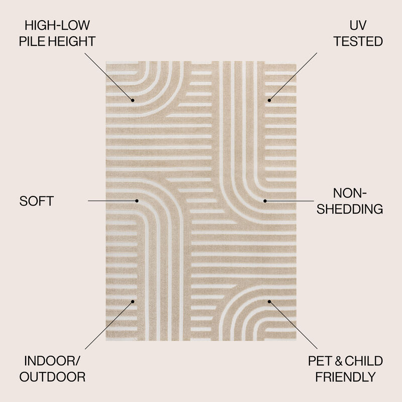 Anders MidCentury Modern Arch Stripe Two-Tone High-Low Indoor Area Rug