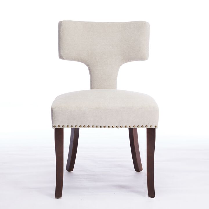 Whisen Set of 2 Mid Century Modern Dining Chairs, Linen Upholstered Curved Back Accent Chairs with Hardwood Frame & Copper Nails for Kitchen