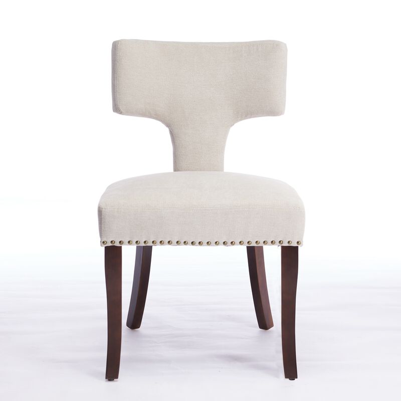 Whisen Set of 2 Mid Century Modern Dining Chairs, Linen Upholstered Curved Back Accent Chairs with Hardwood Frame & Copper Nails for Kitchen image number 0