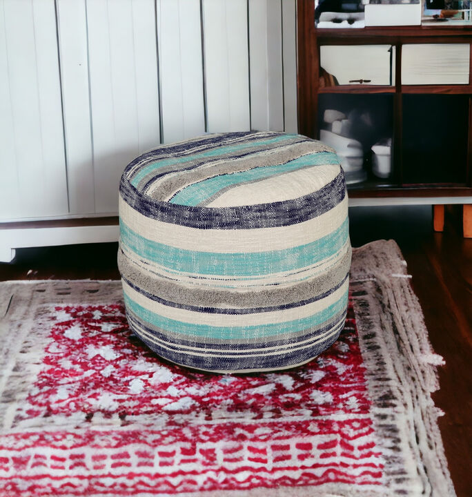 Cotton Cylinder Round Pouf – Striped Ottoman Footstool and Accent Seat