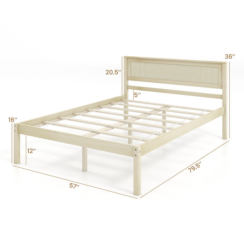 Wooden Bed Frame with Headboard and Slat Support