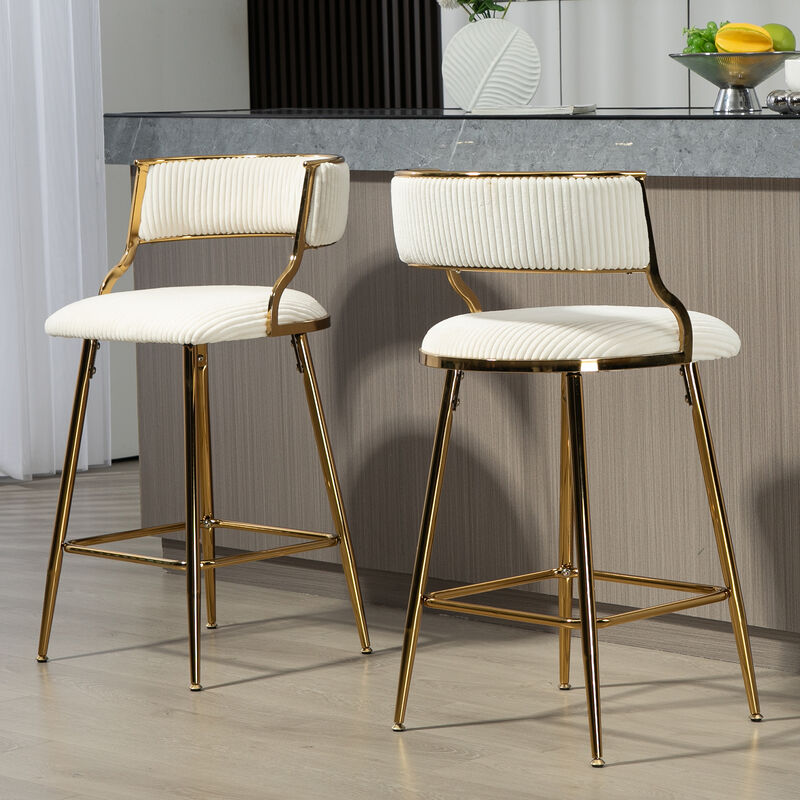 Streamdale Corduroy Counter Height Bar Stools with Back (Beige, Set of 2)