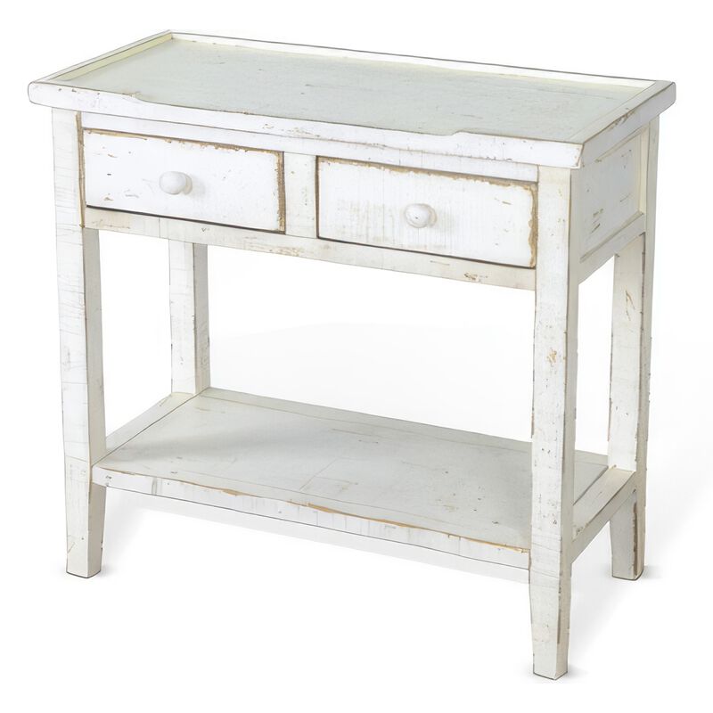 Rena Side End Table, 2 Drawers 1 Shelf, 28 Inch Rustic White Mahogany image number 1