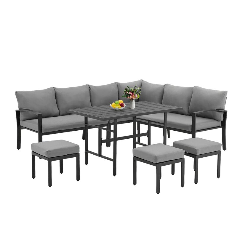 Mondawe 7 Pieces Modern Outdoor Conversation Set Patio Furniture with Waterproof, Outdoor Dining Sofa Set with Cushions for Balcony, Porch, Lawn