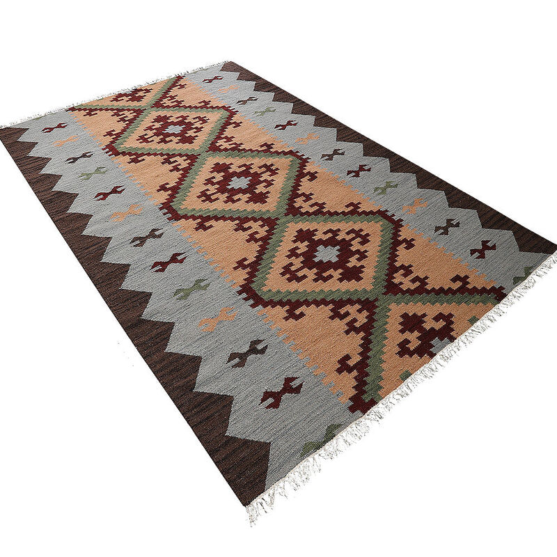 RUGSOTIC CARPETS HAND WOVEN FLAT WEAVE KILIM WOOL ECO-FRIENDLY AREA RUGS  - Rectangle Shape, Contemporary Modern Design, Low Pile Handmade Rugs for Living Room (D00137) image number 2