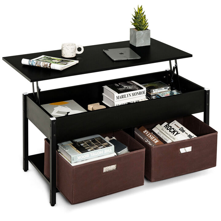 Lift Top Coffee Table Central Table with Drawers and Hidden Compartment for Living Room