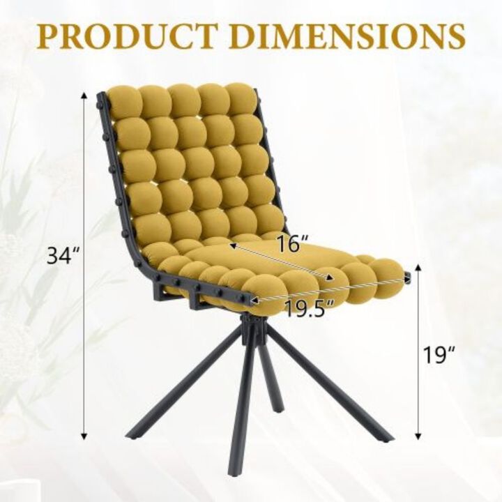 GOODSILO Set of Two Modern Tufted Puffy Bubble Velvet Dining Accent Swivel Chairs with Metal Legs for Dining Room and Kitchen