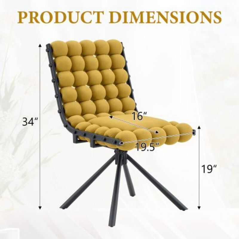 GOODSILO Set of Two Modern Tufted Puffy Bubble Velvet Dining Accent Swivel Chairs with Metal Legs for Dining Room and Kitchen image number 1