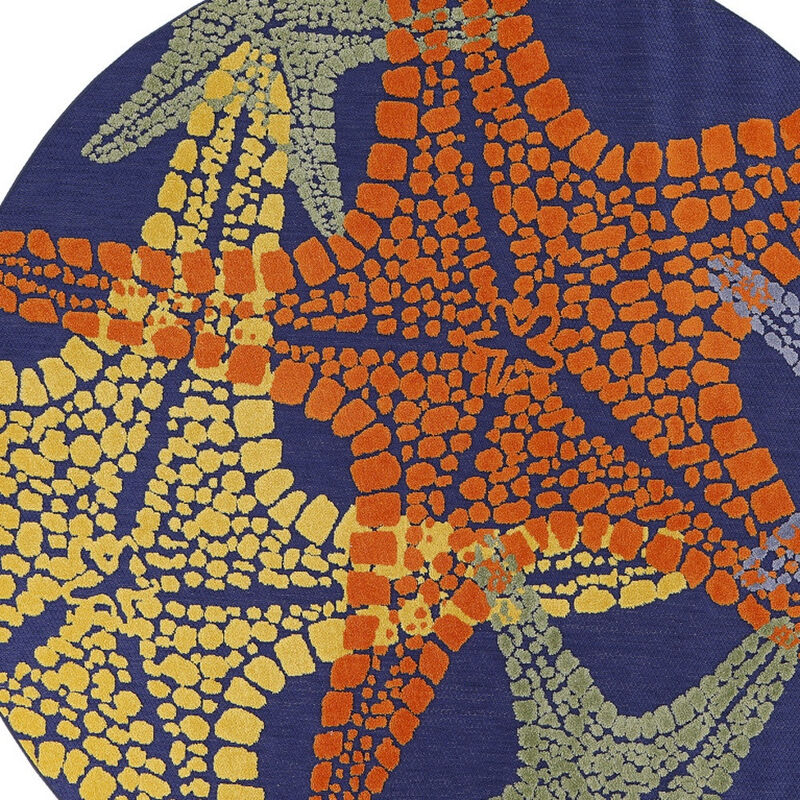 HomeRoots 5' Blue Yellow And Orange Round Starfish Indoor Outdoor Area Rug image number 3