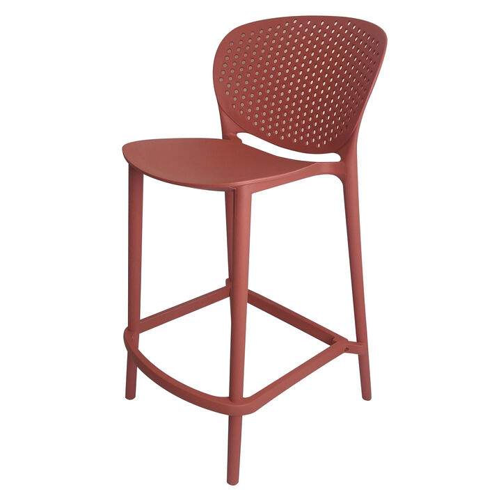 Celin 30 Inch Barstool Chair, Set of 4, Stackable, Mesh, Curved Seat, Orange - Benzara