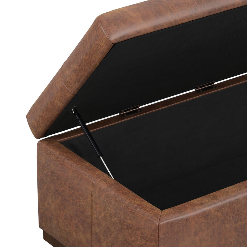 Gabbie 48 inch Wide Contemporary Rectangle Rectangular Storage Ottoman in Distressed Saddle Brown Vegan Faux Leather, Assembled image number 9