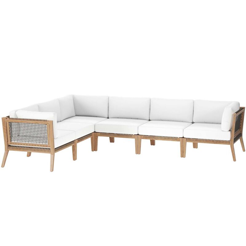 Modway Clearwater 6-Piece Outdoor Patio Teak Wood Sectional Sofa