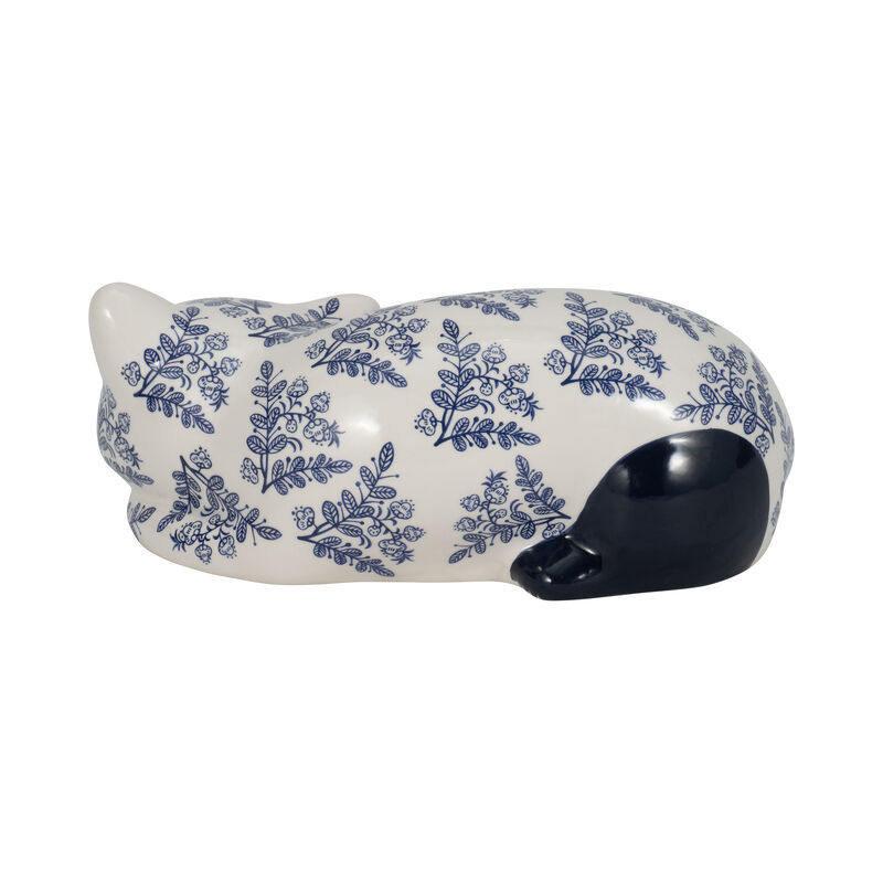 Cer, 9" Sleeping Chinoiserie Cat, Blue/white image number 3