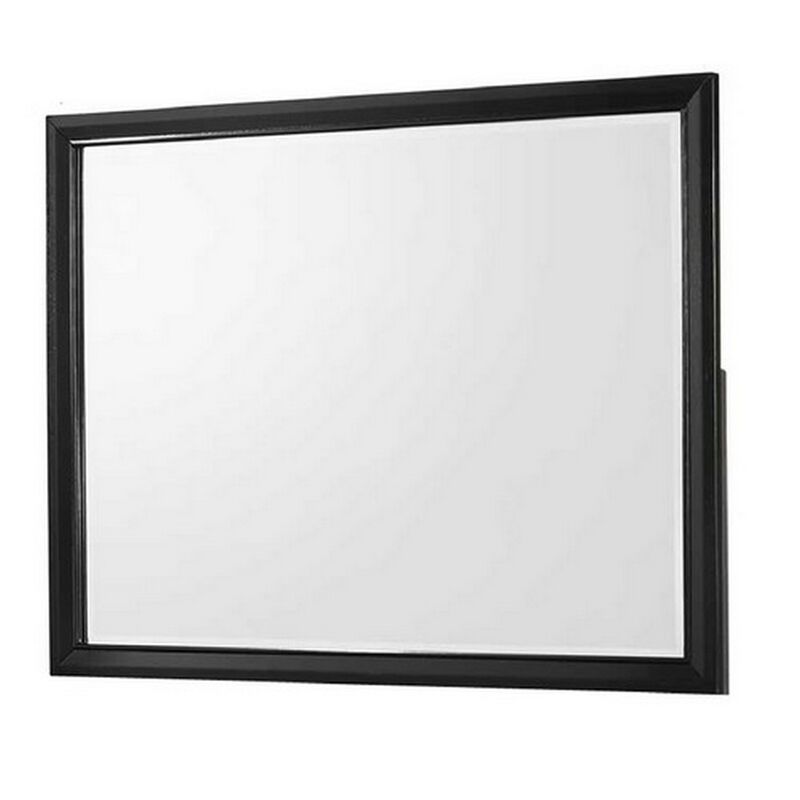 Rectangular Wooden Frame Dresser Top Mirror, Black and Silver - Benzara