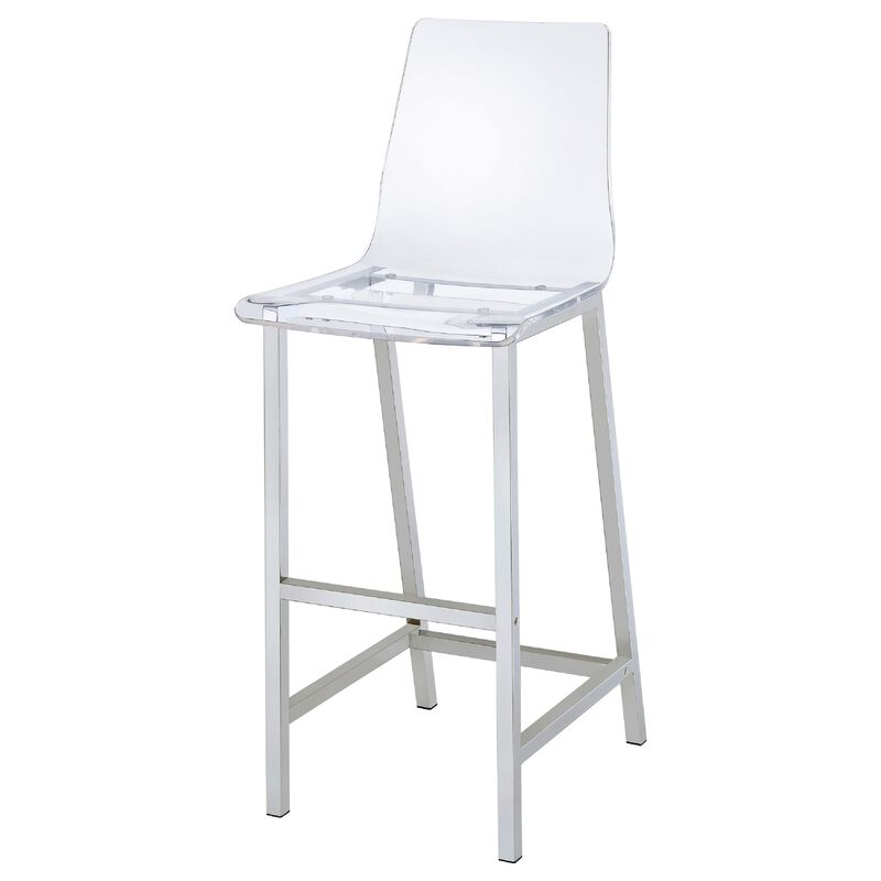 Elegant Acrylic Bar Height Stool with Chrome Base, Clear And Silver, Set of 2 image number 4