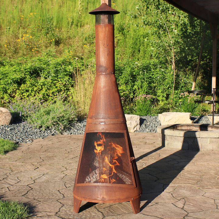Sunnydaze 70 in Steel Wood Burning Chiminea Fire Pit with Rain Cap - Rustic
