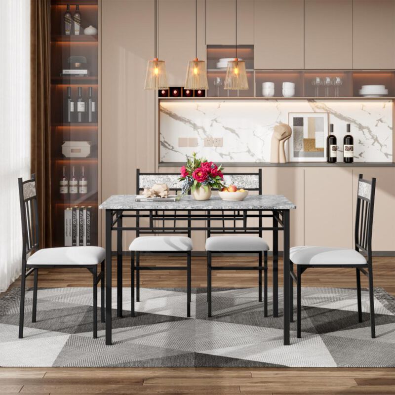 Hivvago 5 Pieces Faux Marble Dining Set Table with Solid Steel Frame
