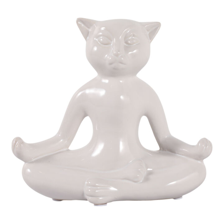 Ceramic 7" Yoga Cat, White