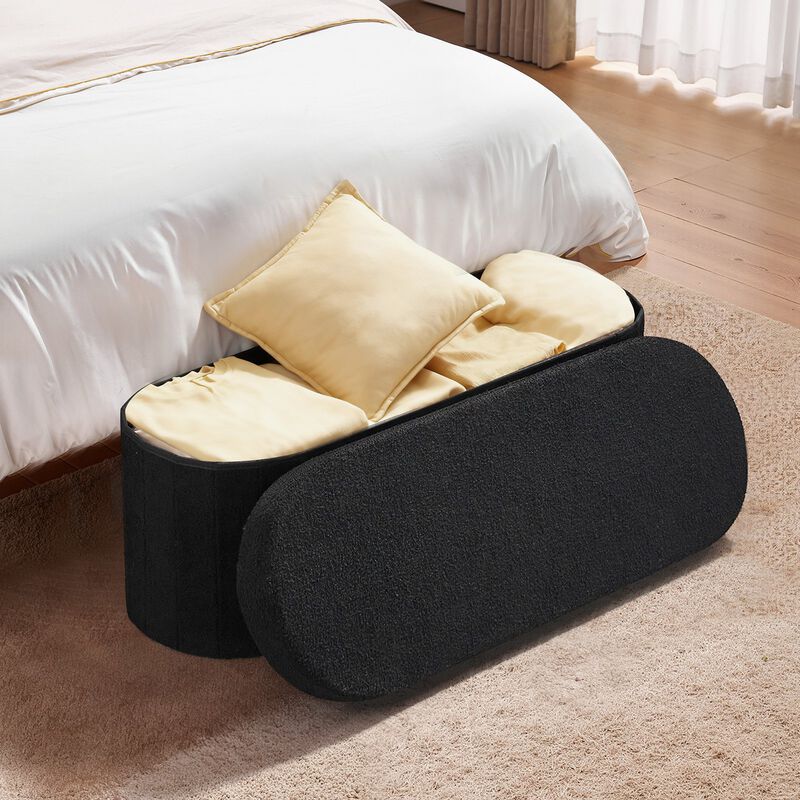 Teddy Fleece Storage Ottoman Bench with Folding Design for Bedroom Entryway image number 1