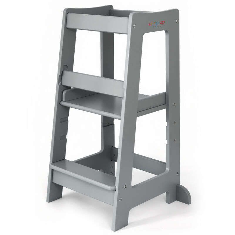 Stepup Baby&reg; Adjustable Toddler Tower - Gray Wooden Step Stool for Kids | Toddler Standing Tower with Child-safe Chopper & Chopping Board for 18M-4Y image number 0