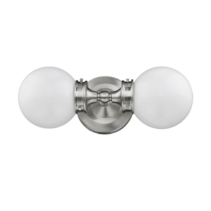 Hivvago Two Light Silver Wall Sconce with Round Frosted Glass Shade