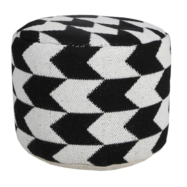 Hivvago 18 Inch Black Cylinder Chevron Pouf Ottoman