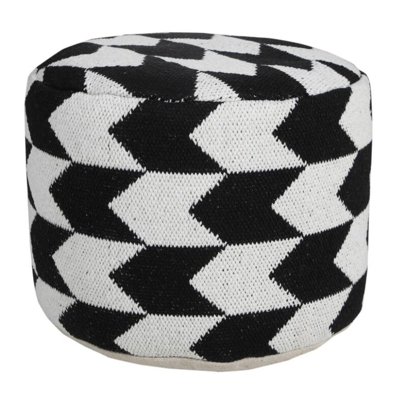 Hivvago 18 Inch Black Cylinder Chevron Pouf Ottoman