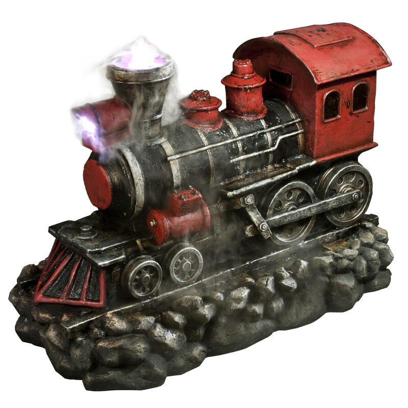 38" LED Red and Black Vintage Locomotive Train Outdoor Garden Water Fountain