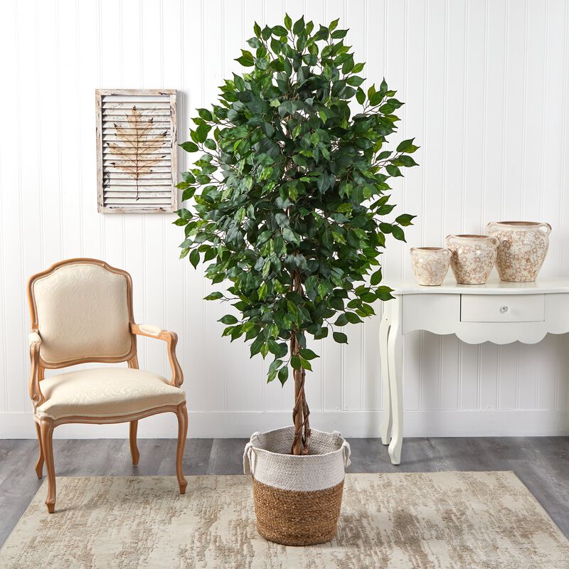 Hivvago 6 Feet Ficus Artificial Tree with Natural Trunk in Handmade Natural Jute and Cotton Planter