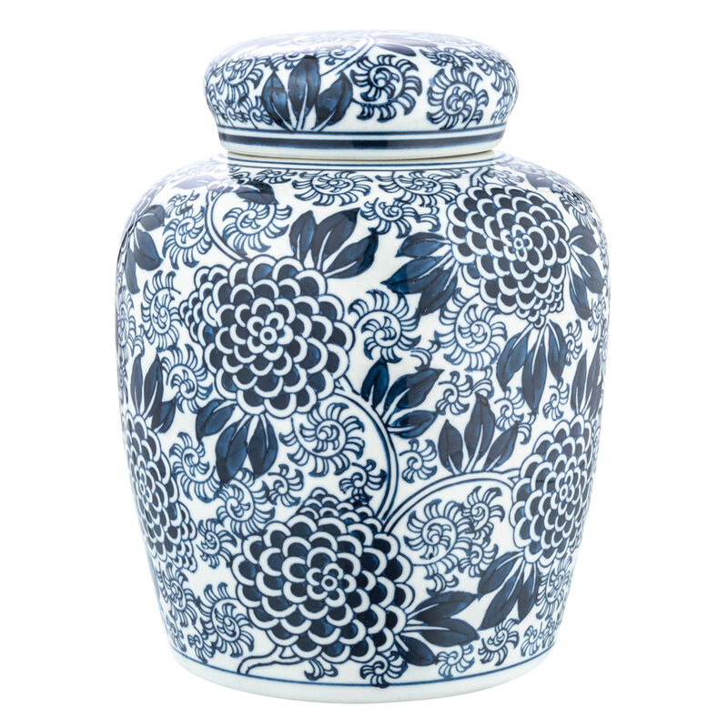 Decorative Chrysanthemum Ceramic Ginger Jar with Lid, Blue and White image number 3