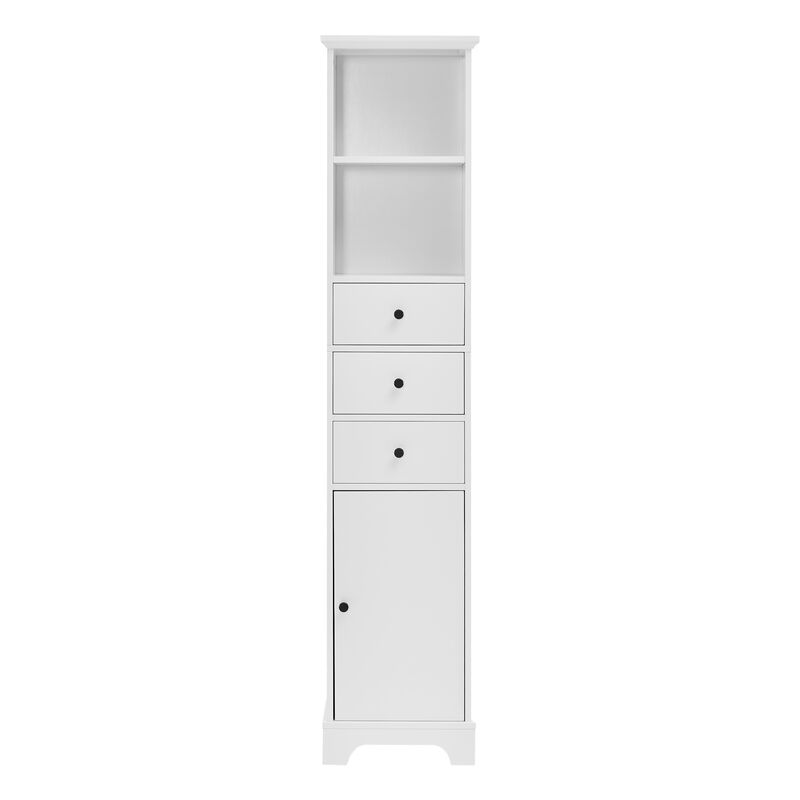 Whisen Freestanding Tall Bathroom Storage Cabinet with 3 Drawers and Adjustable Shelf - White