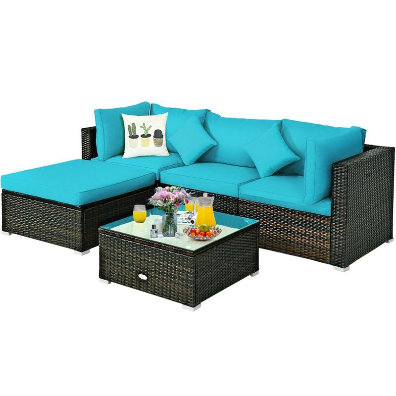 Mondawe 5 Pieces Outdoor Patio Rattan Furniture Set Sectional Conversation with Cushions