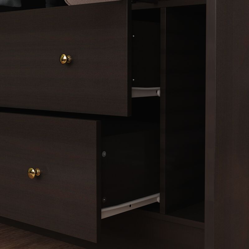 FUFU&GAGA Elegant Wardrobe with Mirror, Adjustable Shelves, and Spacious Drawers (63" W x 19.7" D x 94.5" H),Dark Brown image number 6