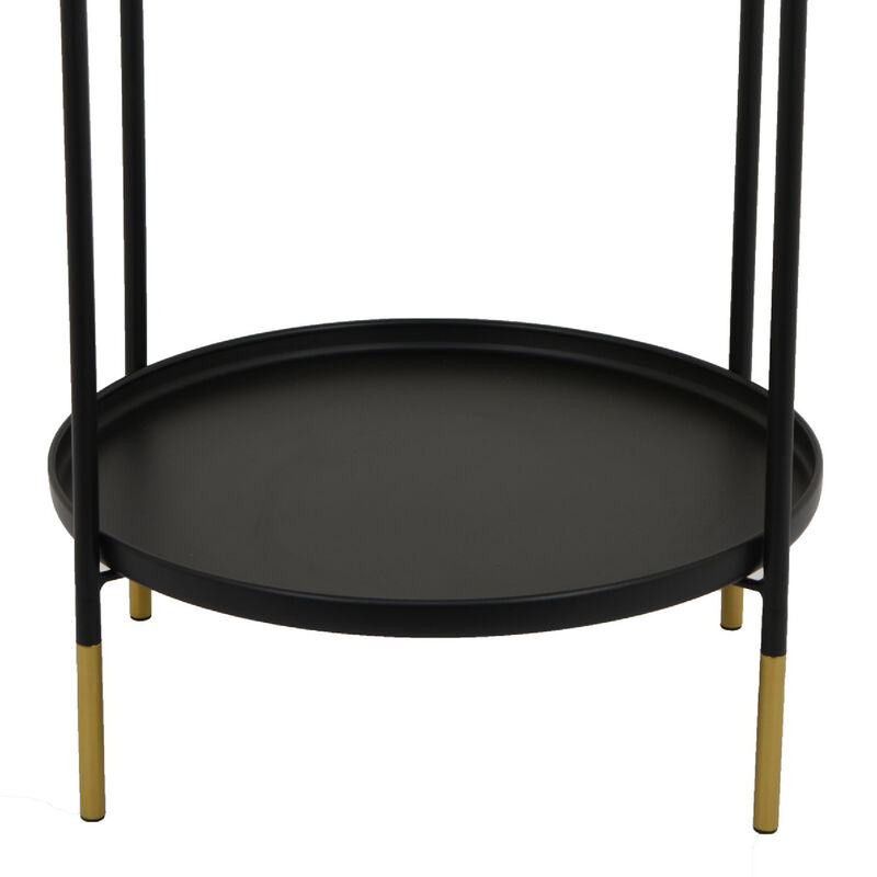 Addy Two-Tier Round Side Table with Tray Shelves Accent, Black Metal 24 Inch image number 6