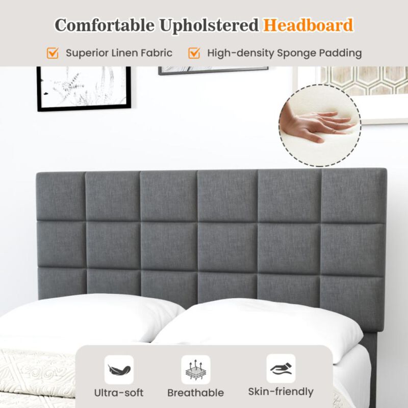Hivvago Modern Linen Bed Frame with Adjustable Headboard-Gray