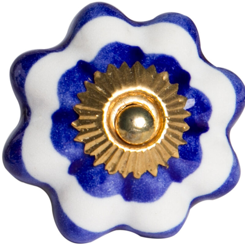 HomeRoots 1.5" X 1.5" X 1.5" White Blue And Gold  Knobs 12 Pack image number 2