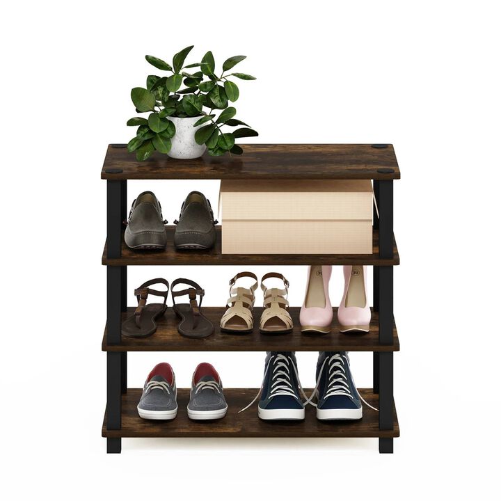 Stackable 4-Shelf Wood Shoe Rack Holds Up to 12 Pairs for Closet or Entryway