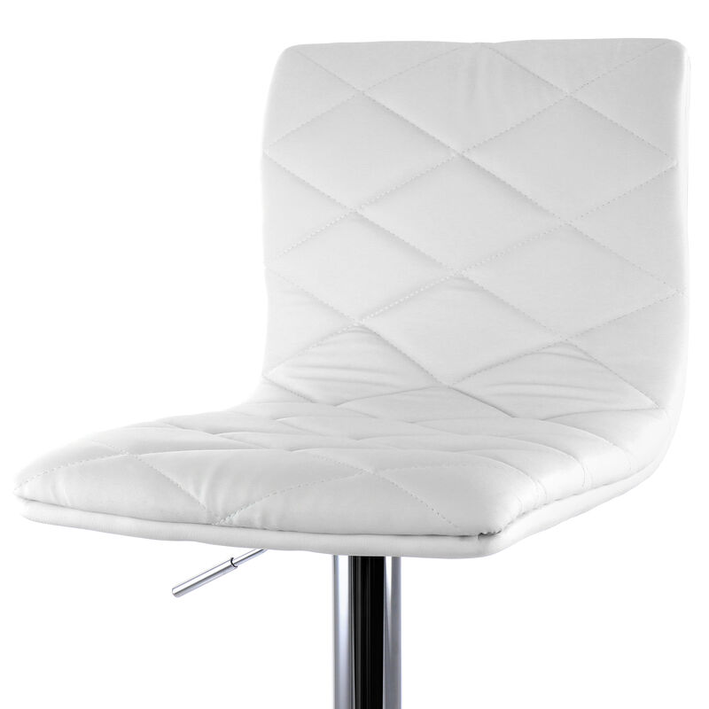 Elama 2 Piece Adjustable Diamond Tufted Faux Leather Bar Stool in White with Chrome Base image number 3