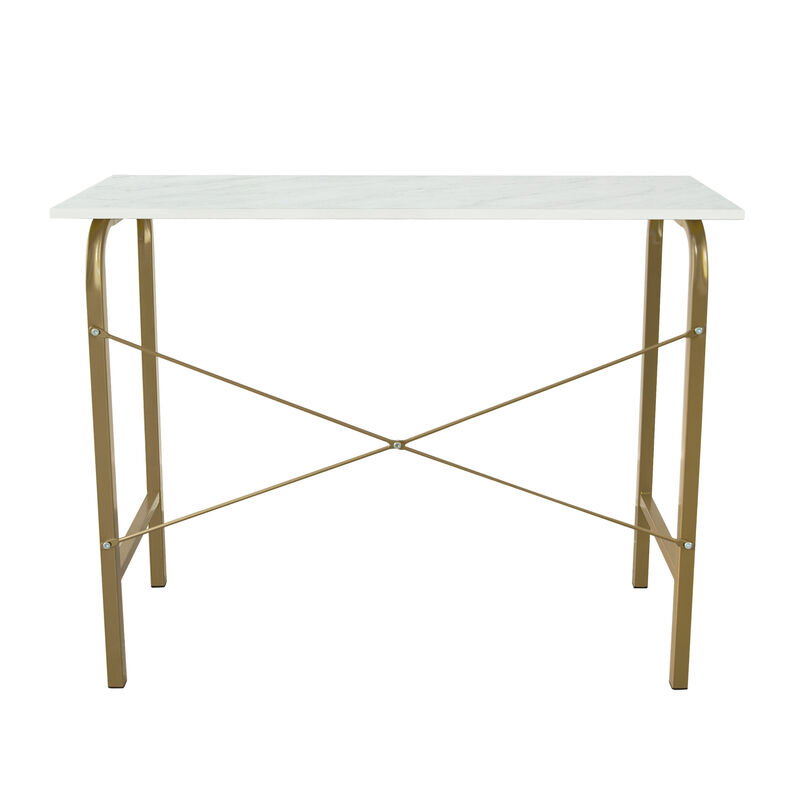 Home Office Computer Desk with Metal Base, Faux Marble/Brass image number 0