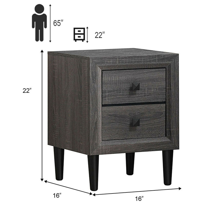 Set of 2 Multipurpose Retro Nightstand with 2 Drawers