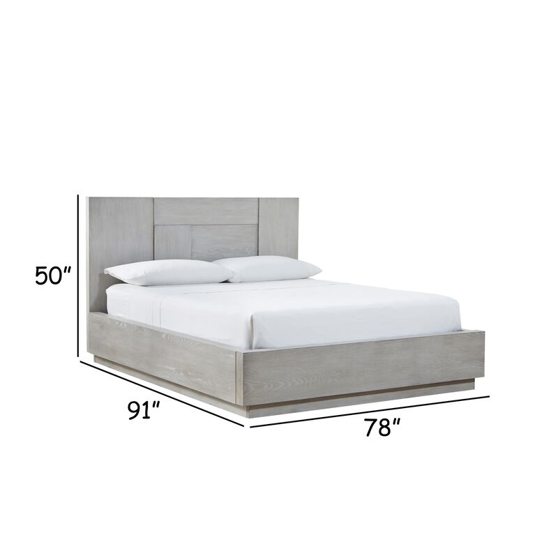 Glimps California King Platform Bed, Cross Grain Panel Headboard, Gray - Benzara