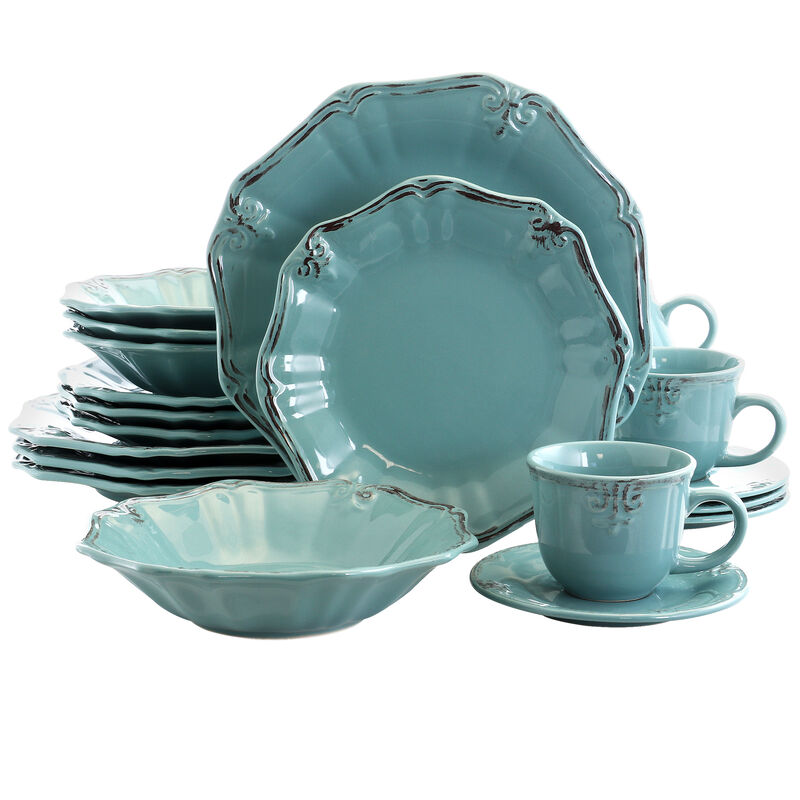 Elama Fleur De Lys 20-Piece Dinnerware Set in Turquoise