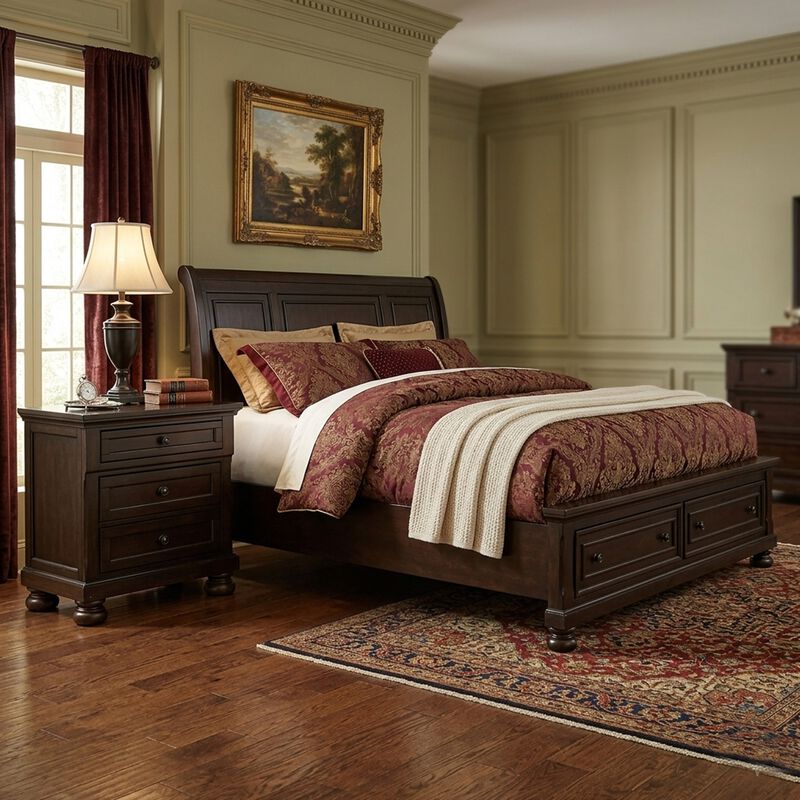 Queen Size Bedroom Set, Brown Finish, Storage Bed with Drawers, 2-Piece Set with Bed and Nightstand image number 8