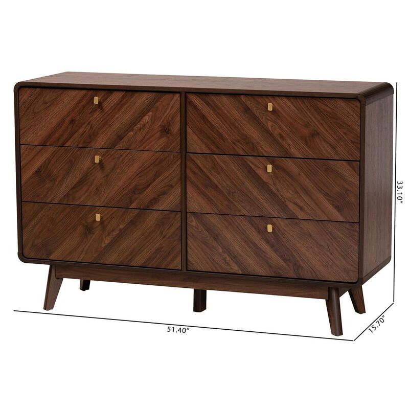 Baxton Studio Transitional Walnut Brown Finished Wood 6-Drawer Dresser